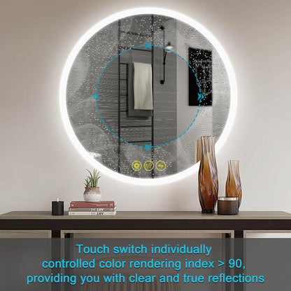 SmartReflect Modern 28" Round LED Dimmable Anti-Fog Frameless Bathroom Vanity Mirror