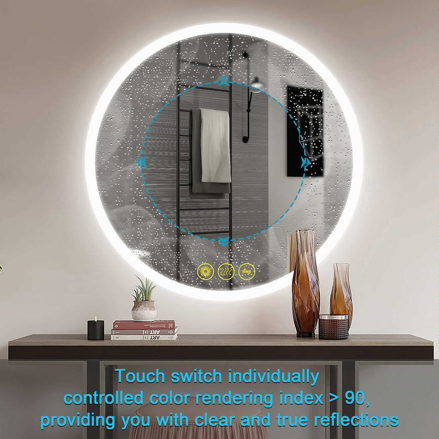 SmartReflect Modern 32" Round LED Dimmable Anti-Fog Frameless Bathroom Vanity Mirror