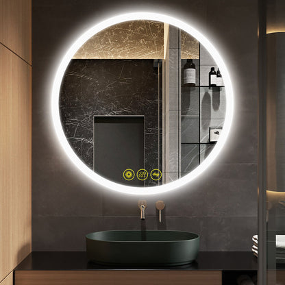 SmartReflect Modern 32" Round LED Dimmable Anti-Fog Frameless Bathroom Vanity Mirror