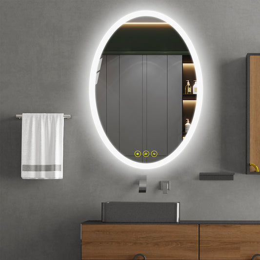 LuminaMirror Oval Frameless LED Anti-Fog Dimmable Bathroom Vanity Mirror