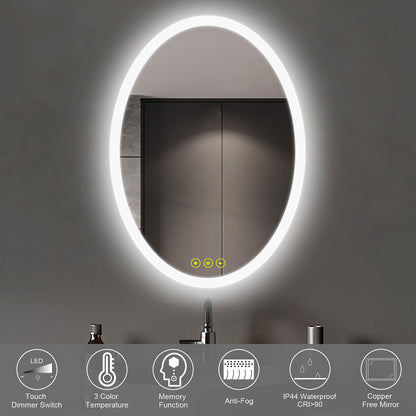 LuminaMirror Oval Frameless LED Anti-Fog Dimmable Bathroom Vanity Mirror