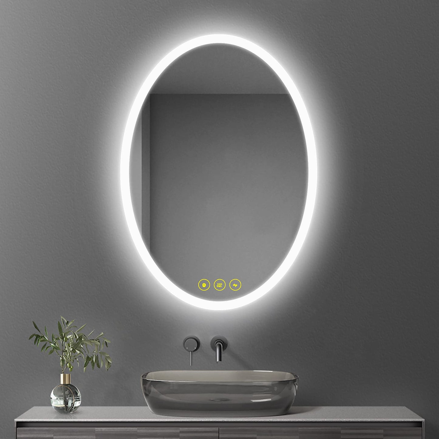 LuminaMirror Oval Frameless LED Anti-Fog Dimmable Bathroom Vanity Mirror