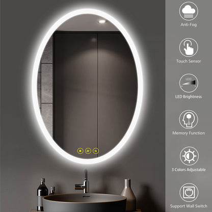 LuminaMirror 24x32" Oval Frameless LED Anti-Fog Dimmable Bathroom Vanity Mirror