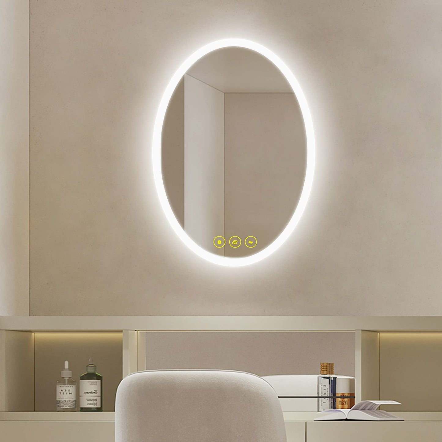 LuminaMirror 24x32" Oval Frameless LED Anti-Fog Dimmable Bathroom Vanity Mirror