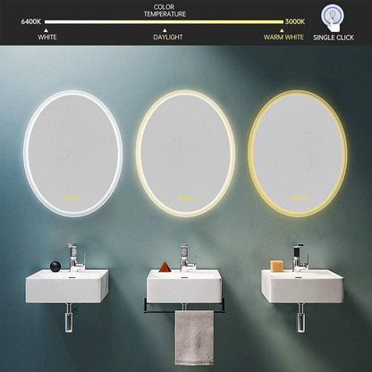 LuminaMirror 24x32" Oval Frameless LED Anti-Fog Dimmable Bathroom Vanity Mirror