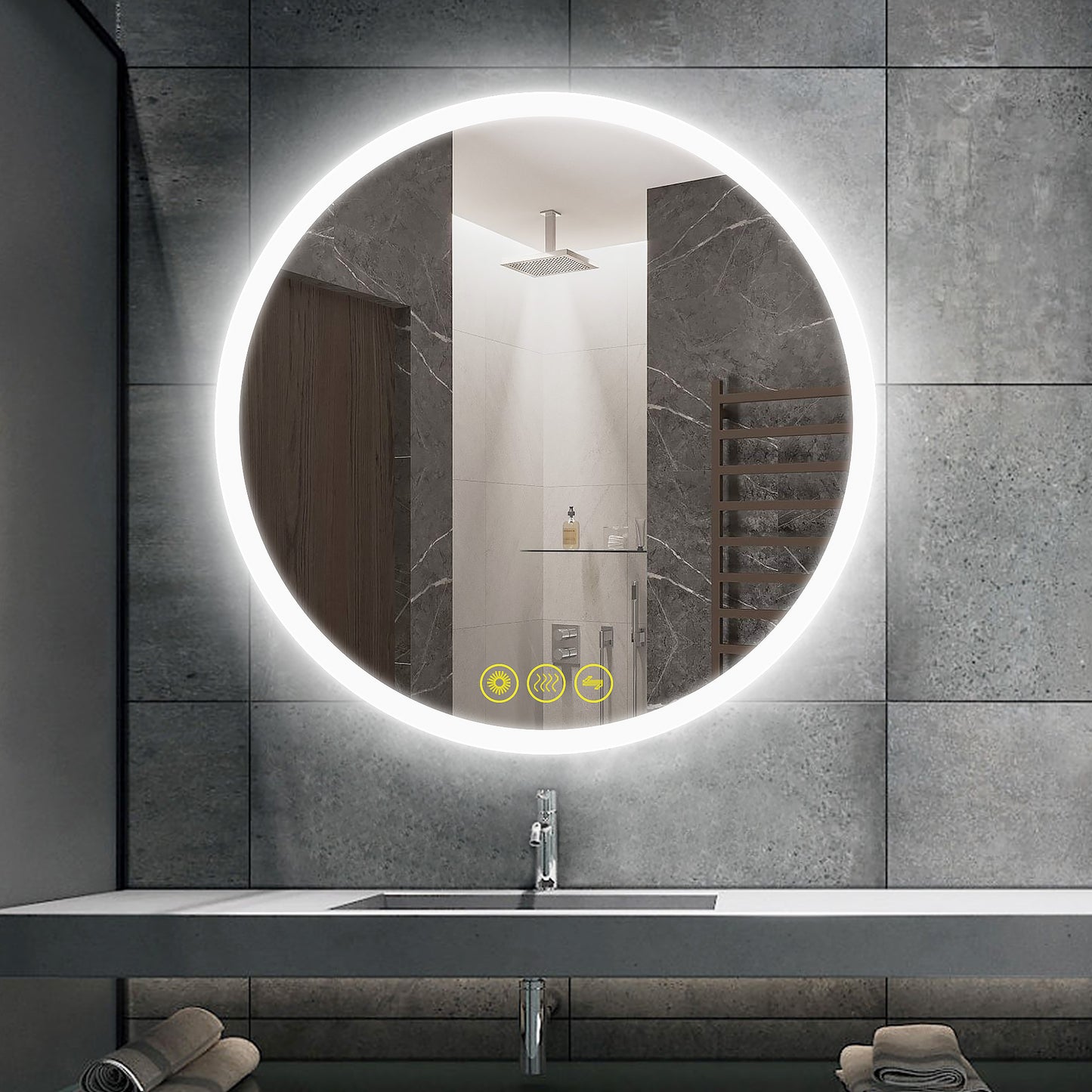 SmartReflect Modern Round LED Dimmable Anti-Fog Frameless Bathroom Vanity Mirror