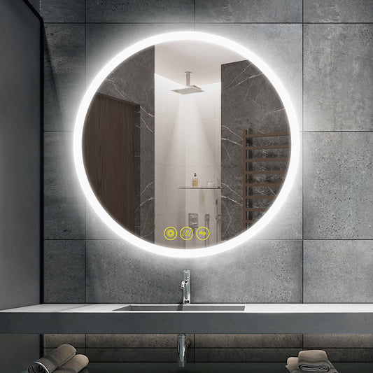 SmartReflect Modern 36" Round LED Dimmable Anti-Fog Frameless Bathroom Vanity Mirror