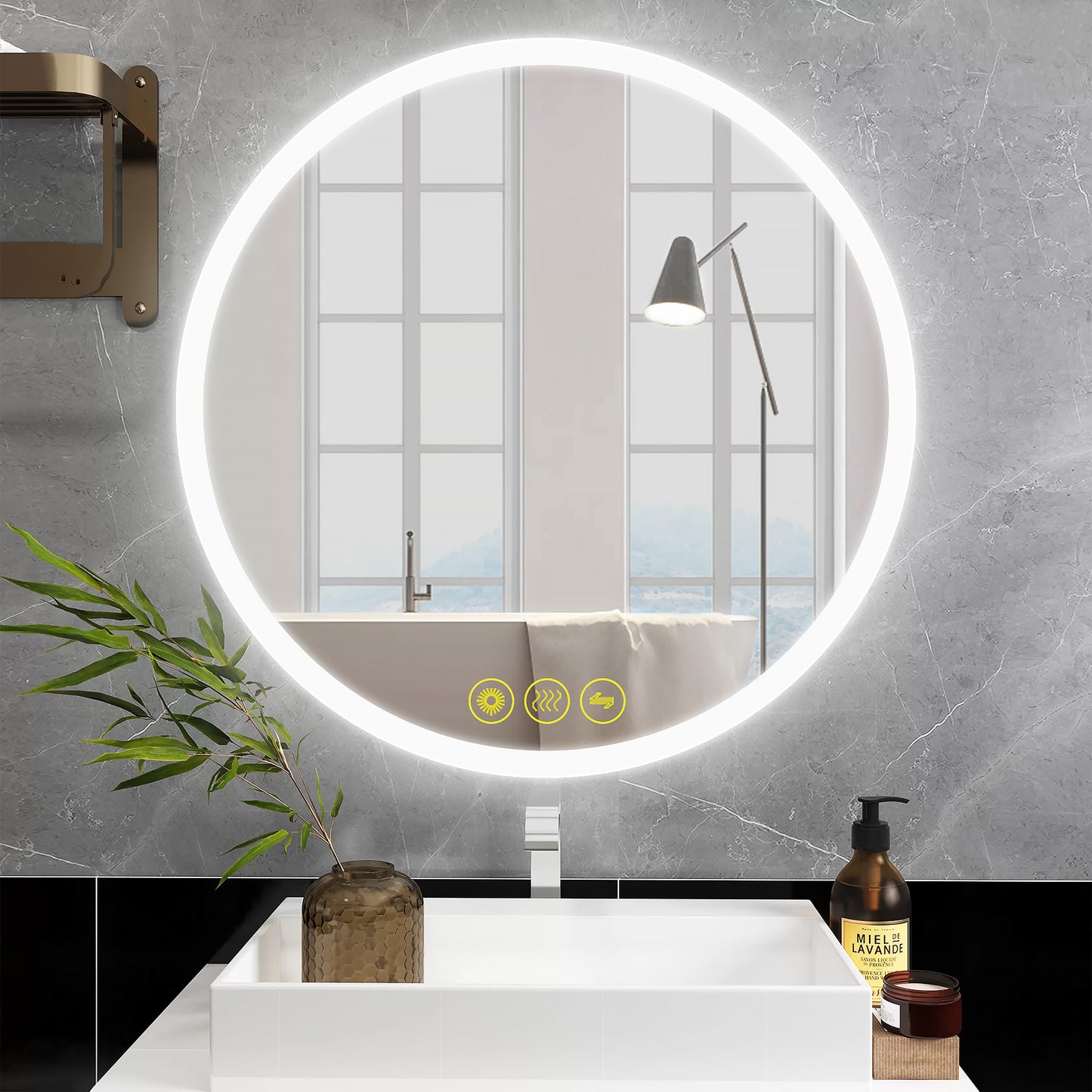 SmartReflect Modern Round LED Dimmable Anti-Fog Frameless Bathroom Vanity Mirror