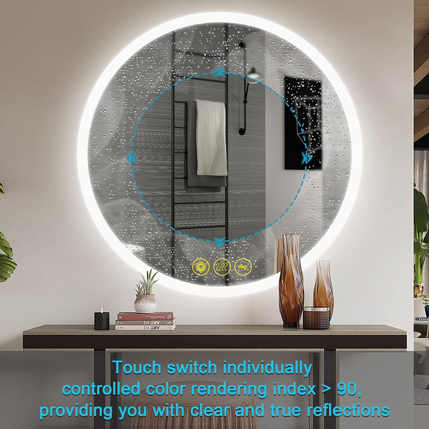 SmartReflect Modern 36" Round LED Dimmable Anti-Fog Frameless Bathroom Vanity Mirror