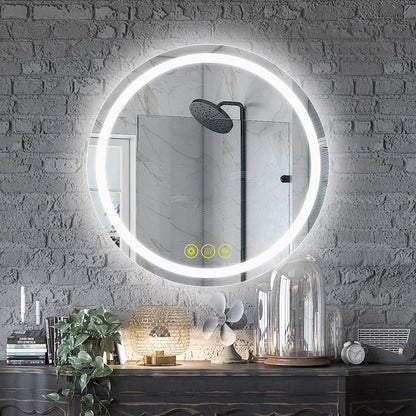 SmartShine Contemporary LED Dimmable 24" Round Anti-Fog Backlit Bathroom Vanity Mirror