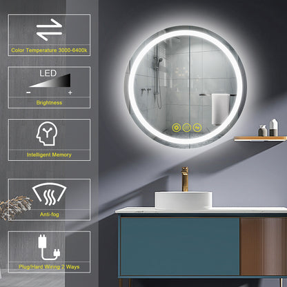 SmartShine Contemporary LED Dimmable Round Anti-Fog Backlit Bathroom Vanity Mirror