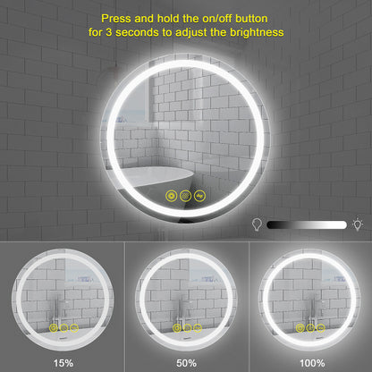 SmartShine Contemporary LED Dimmable Round Anti-Fog Backlit Bathroom Vanity Mirror