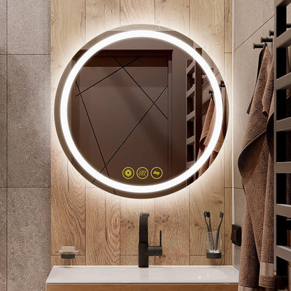 SmartShine Contemporary LED Dimmable 28" Round Anti-Fog Backlit Bathroom Vanity Mirror