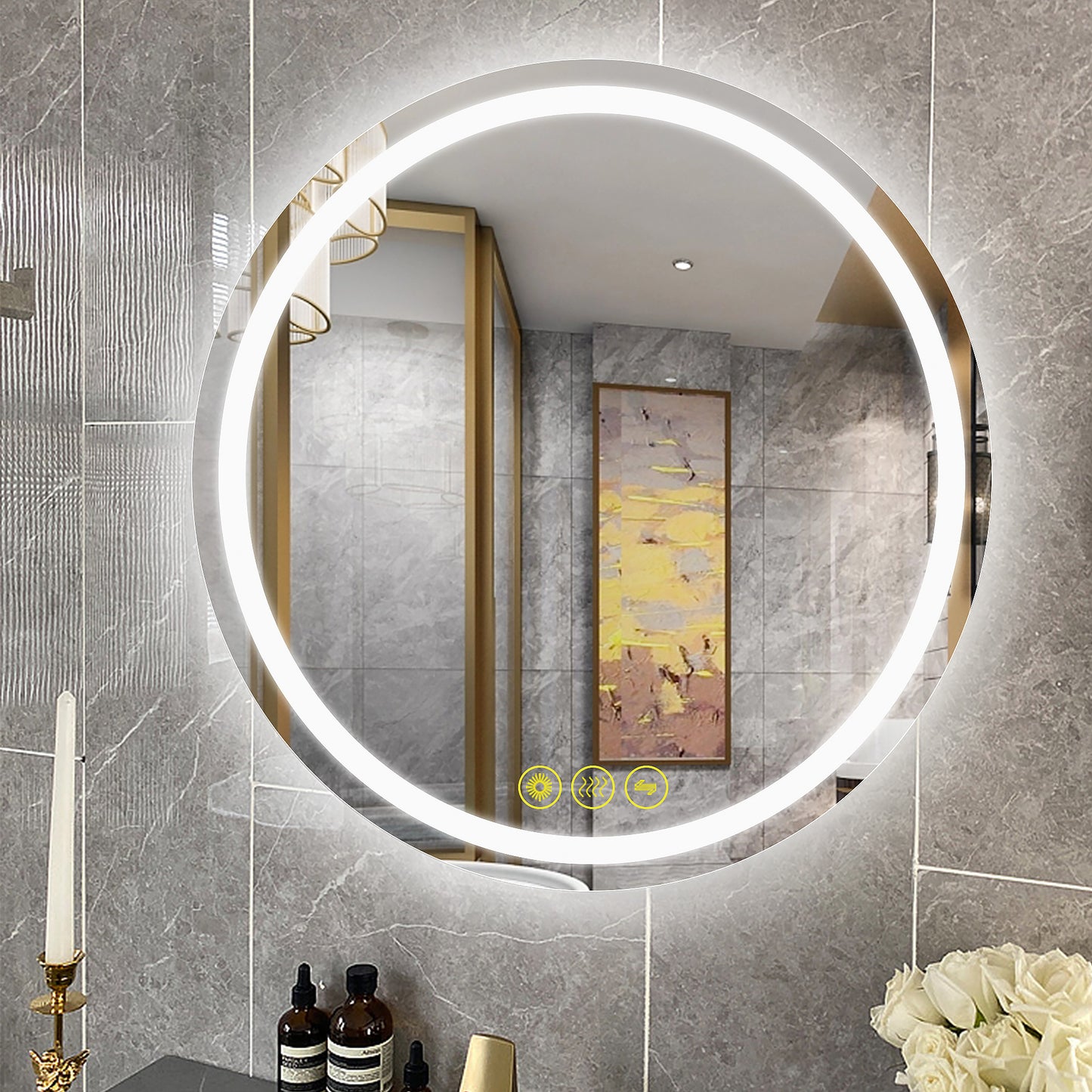 SmartShine Contemporary LED Dimmable Round Anti-Fog Backlit Bathroom Vanity Mirror