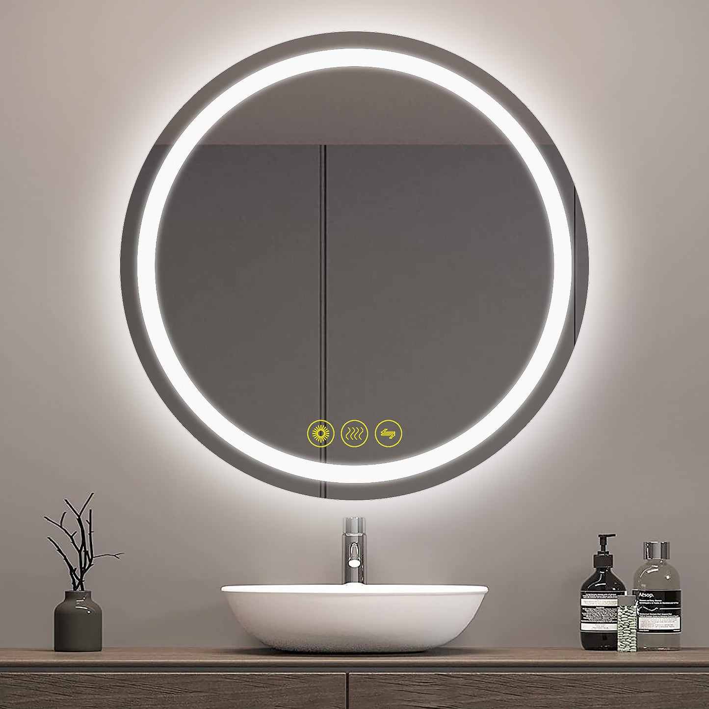 SmartShine Contemporary LED Dimmable Round Anti-Fog Backlit Bathroom Vanity Mirror