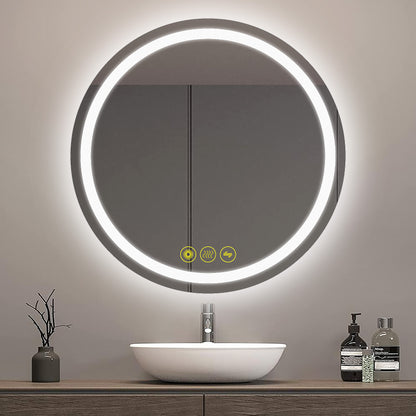 SmartShine Contemporary LED Dimmable Round Anti-Fog Backlit Bathroom Vanity Mirror