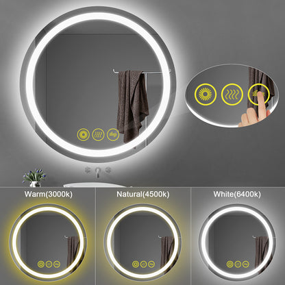 SmartShine Contemporary LED Dimmable 36" Round Anti-Fog Backlit Bathroom Vanity Mirror