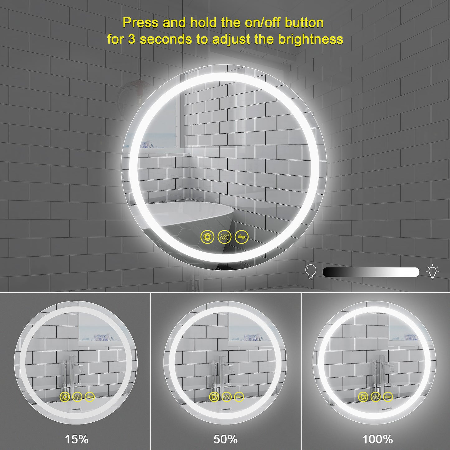 SmartShine Contemporary LED Dimmable 36" Round Anti-Fog Backlit Bathroom Vanity Mirror