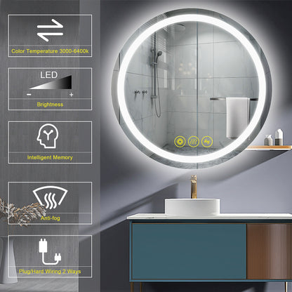 SmartShine Contemporary LED Dimmable 36" Round Anti-Fog Backlit Bathroom Vanity Mirror