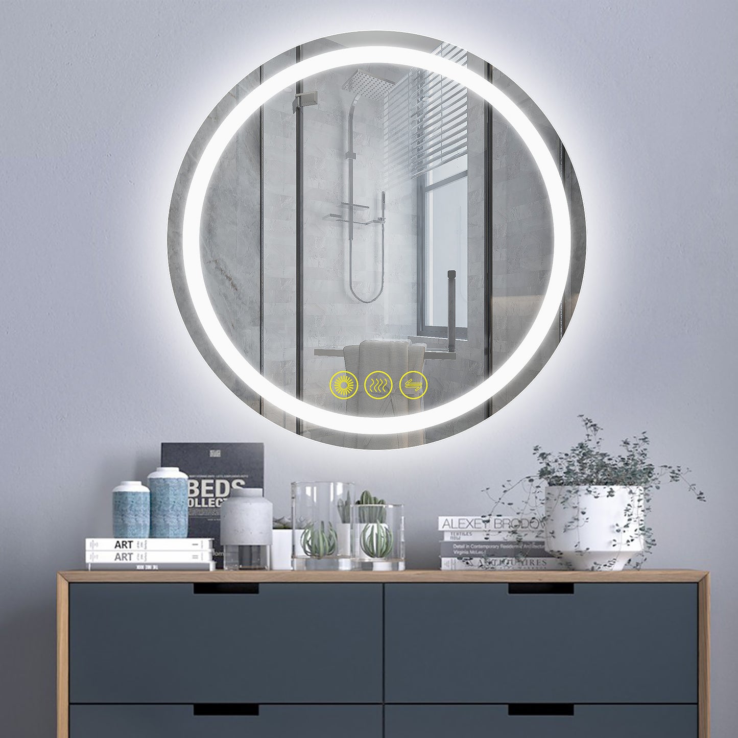 SmartShine Contemporary LED Dimmable Round Anti-Fog Backlit Bathroom Vanity Mirror