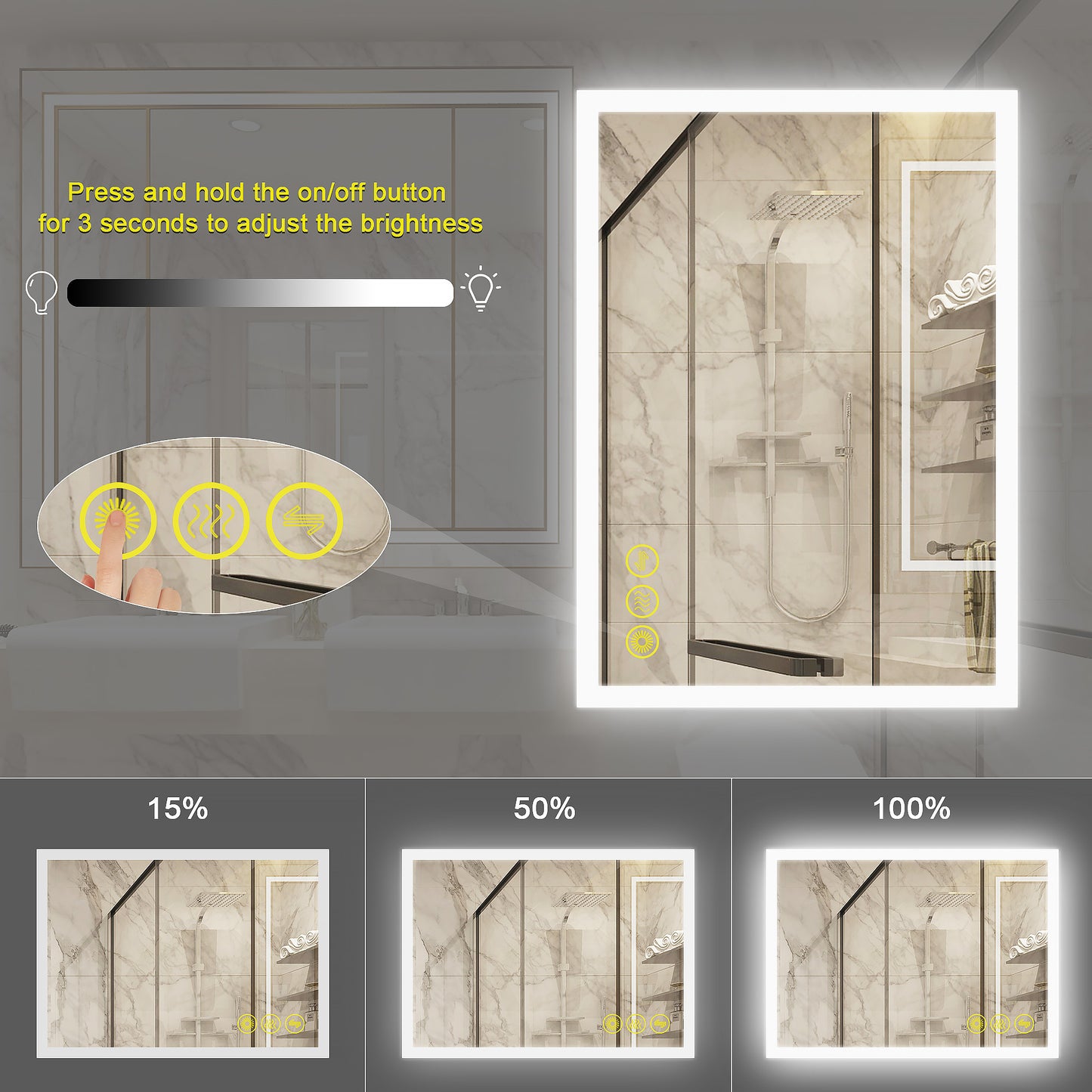 SmartGlow 20x28" Rectangular Dimmable LED Frameless Anti-Fog Bathroom Vanity Mirror