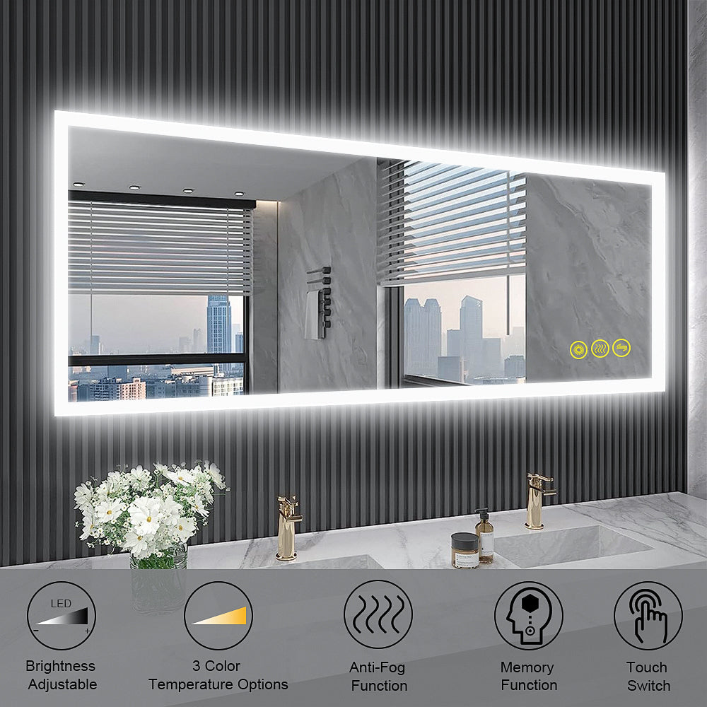 SmartGlow 24x48" Rectangular Dimmable LED Frameless Anti-Fog Bathroom Vanity Mirror