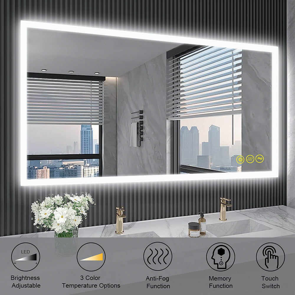 SmartGlow 36x55" Rectangular Dimmable LED Frameless Anti-Fog Bathroom Vanity Mirror