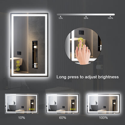 GlareGuard 24x40" Rectangular Anti-Fog Dimmable Backlit LED Bathroom Vanity Mirror