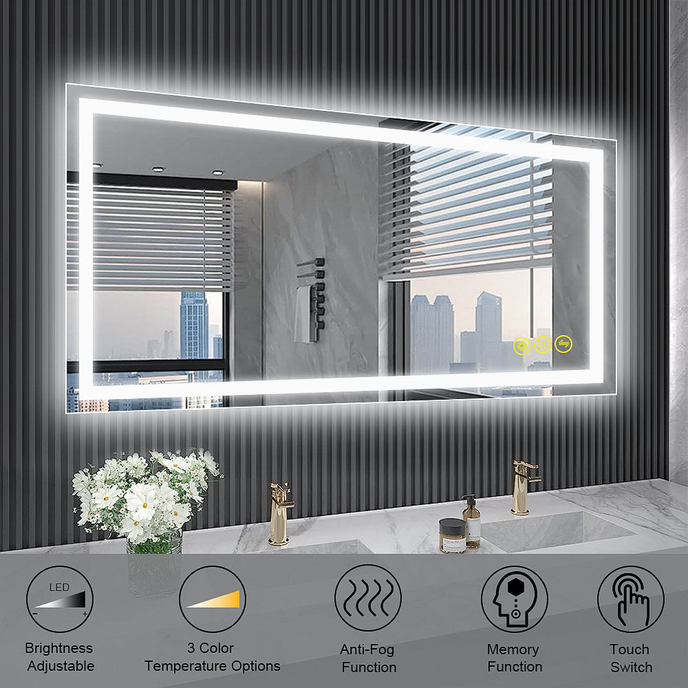 GlareGuard 24x40" Rectangular Anti-Fog Dimmable Backlit LED Bathroom Vanity Mirror