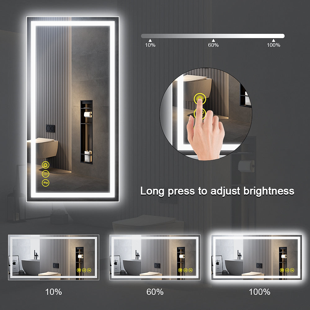 GlareGuard 24x48" Rectangular Anti-Fog Dimmable Backlit LED Bathroom Vanity Mirror