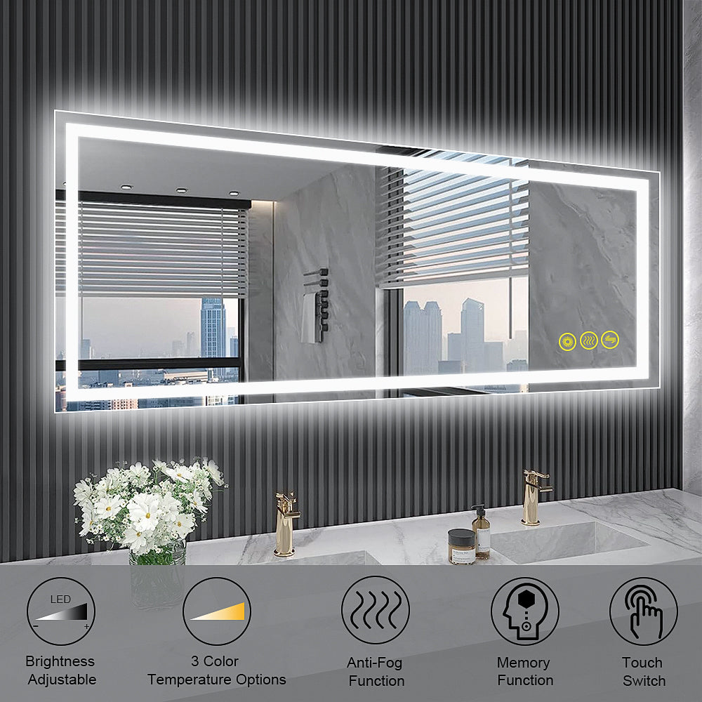 GlareGuard 24x48" Rectangular Anti-Fog Dimmable Backlit LED Bathroom Vanity Mirror