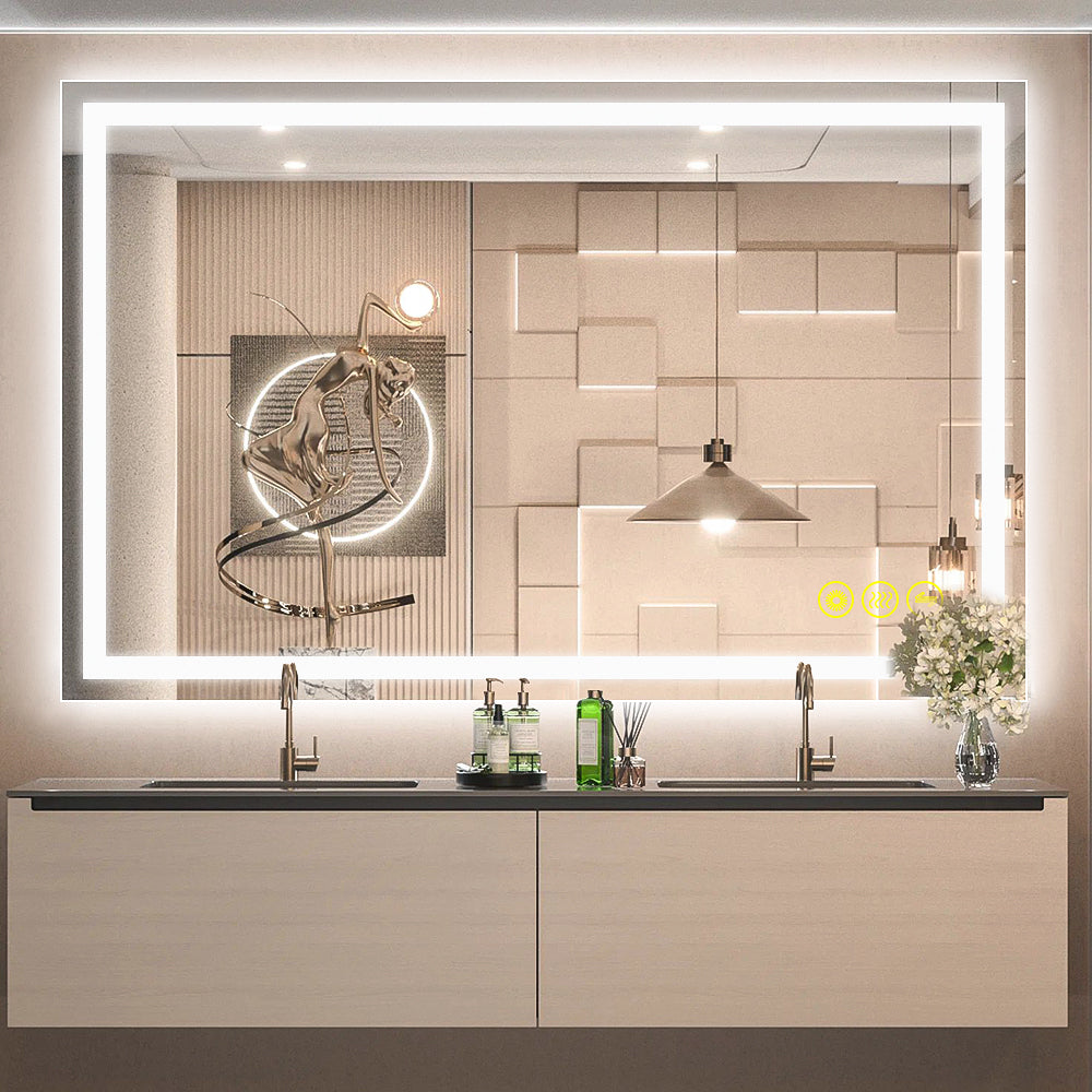 GlareGuard 36x55" Rectangular Anti-Fog Dimmable Backlit LED Bathroom Vanity Mirror