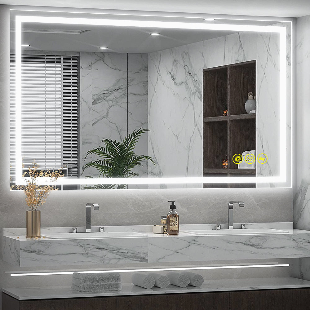 GlareGuard 36x55" Rectangular Anti-Fog Dimmable Backlit LED Bathroom Vanity Mirror