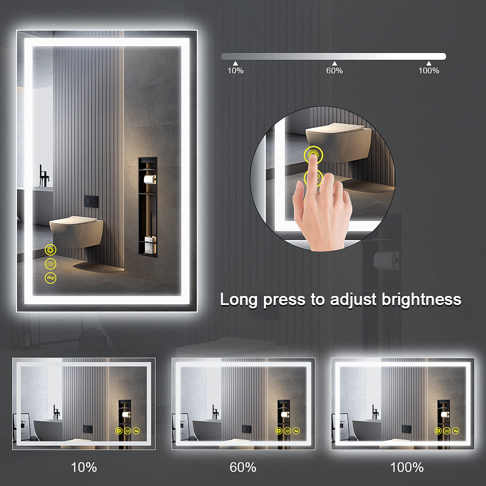 GlareGuard 36x55" Rectangular Anti-Fog Dimmable Backlit LED Bathroom Vanity Mirror