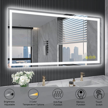 GlareGuard 36x55" Rectangular Anti-Fog Dimmable Backlit LED Bathroom Vanity Mirror