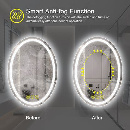 SmartReflex 20x28" Oval Frameless Backlit LED Anti-Fog Dimmable Bathroom Vanity Mirror