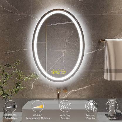 SmartReflex 20x28" Oval Frameless Backlit LED Anti-Fog Dimmable Bathroom Vanity Mirror