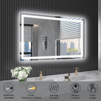 GlareGuard 24x32" Rectangular Anti-Fog Dimmable Backlit LED Bathroom Vanity Mirror