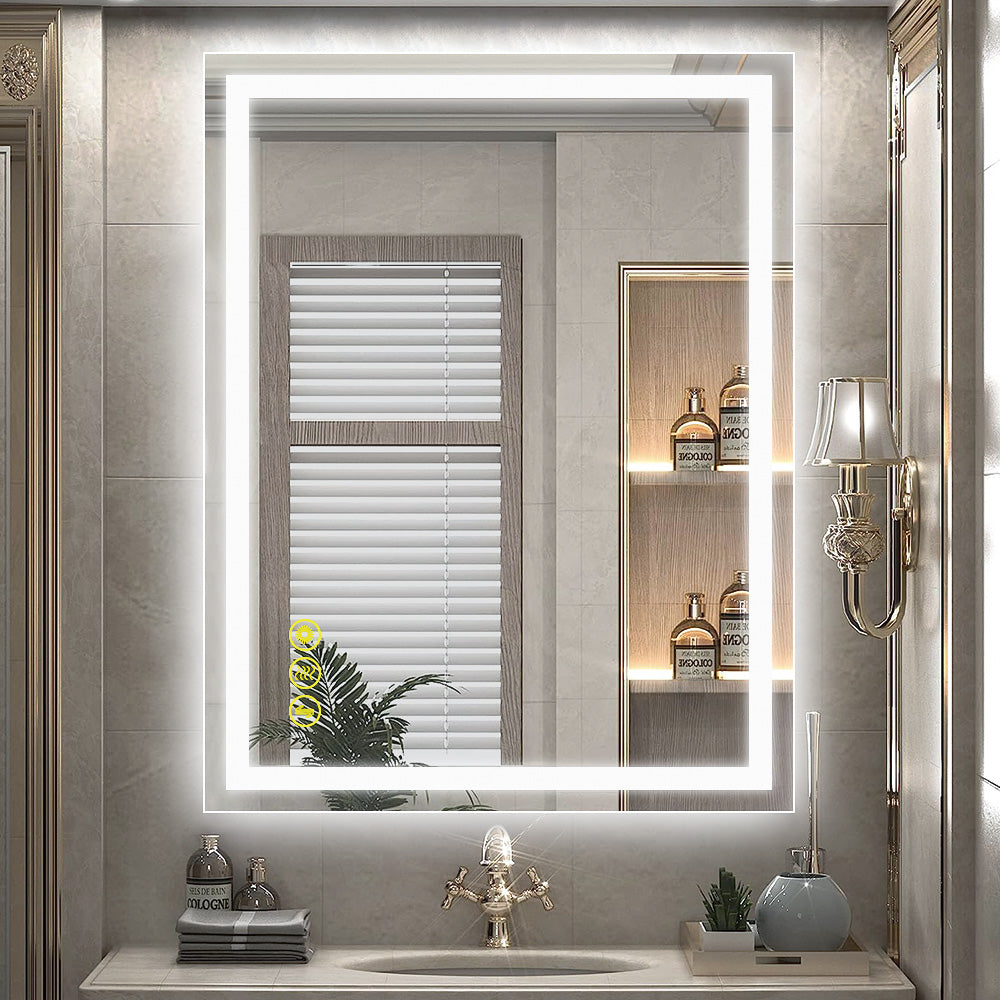 GlareGuard 28x36" Rectangular Anti-Fog Dimmable Backlit LED Bathroom Vanity Mirror