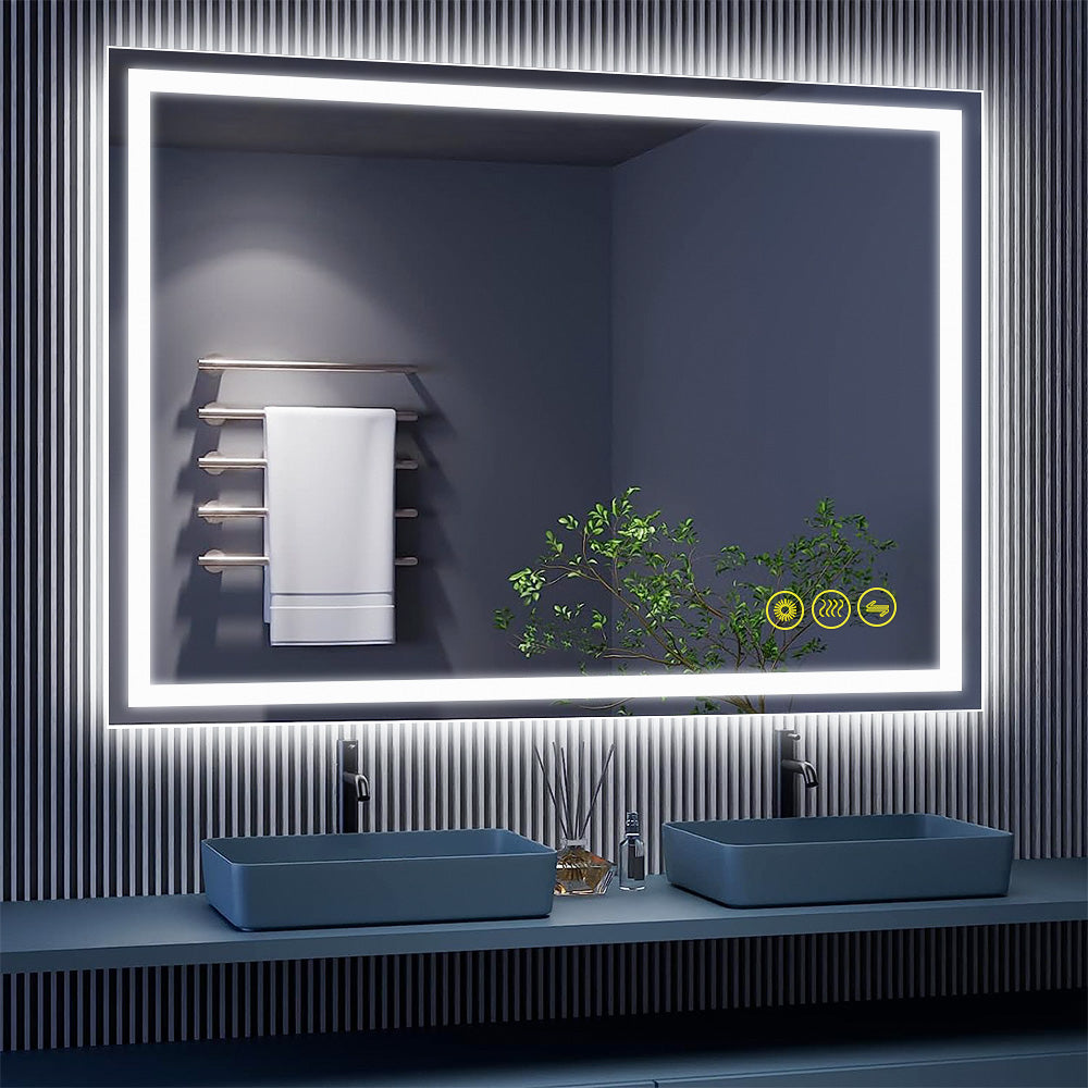 GlareGuard 28x36" Rectangular Anti-Fog Dimmable Backlit LED Bathroom Vanity Mirror