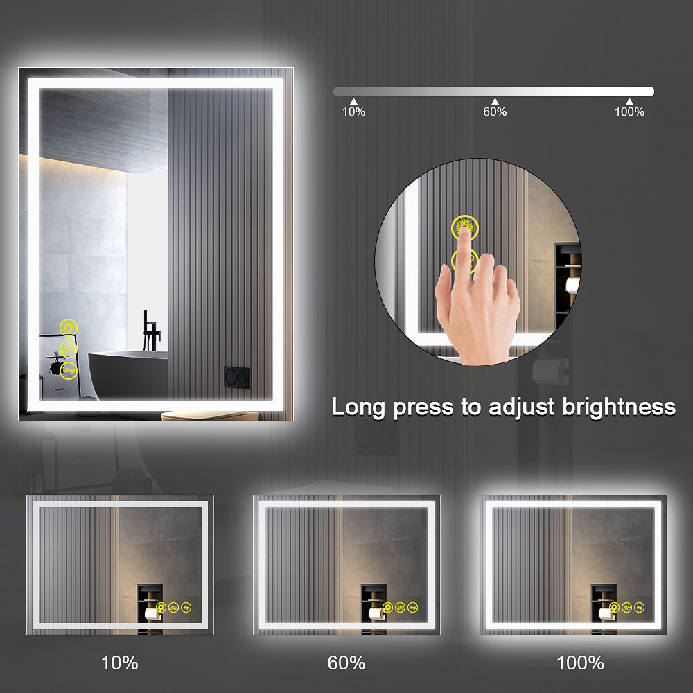 GlareGuard 28x36" Rectangular Anti-Fog Dimmable Backlit LED Bathroom Vanity Mirror