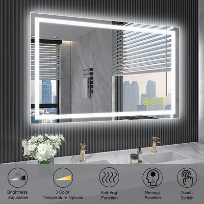 GlareGuard 28x36" Rectangular Anti-Fog Dimmable Backlit LED Bathroom Vanity Mirror