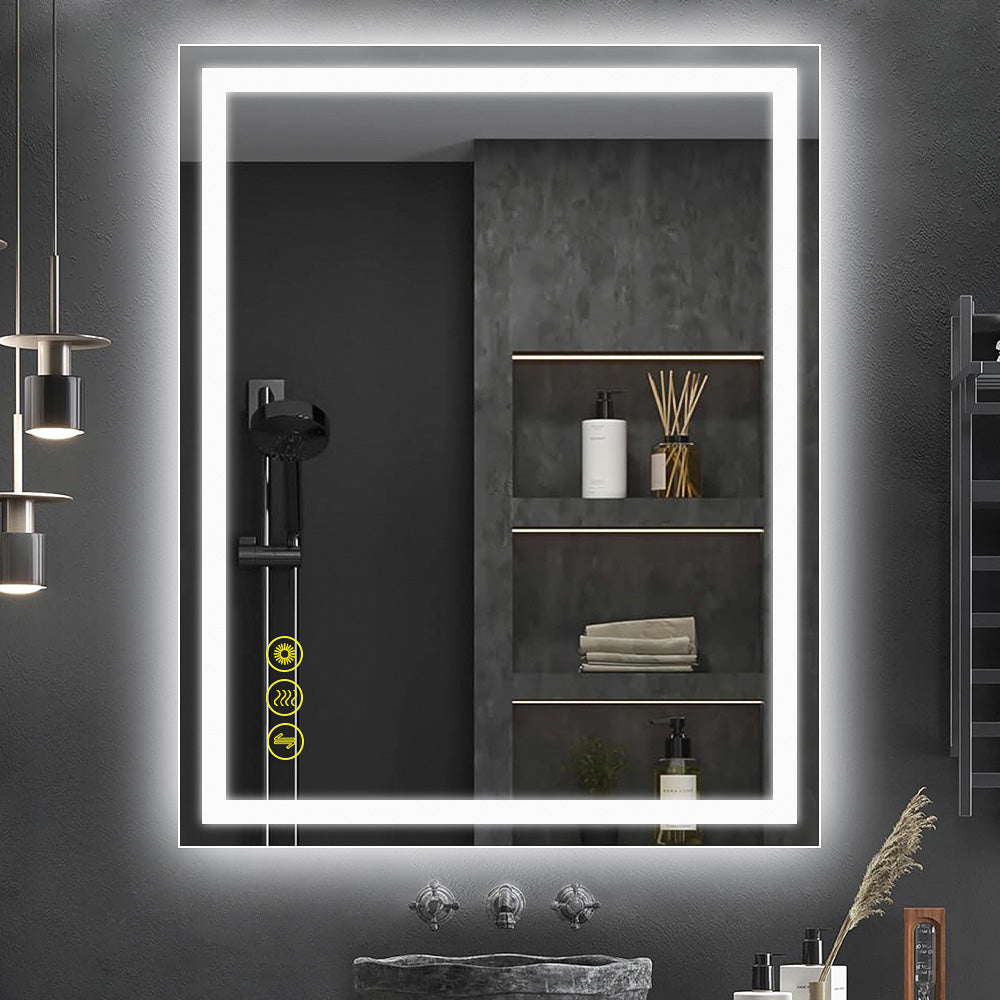 GlareGuard 32x40" Rectangular Anti-Fog Dimmable Backlit LED Bathroom Vanity Mirror