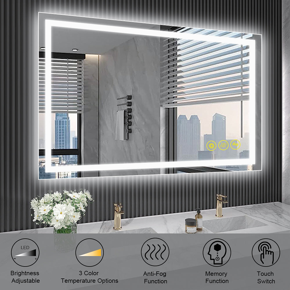 GlareGuard 32x40" Rectangular Anti-Fog Dimmable Backlit LED Bathroom Vanity Mirror