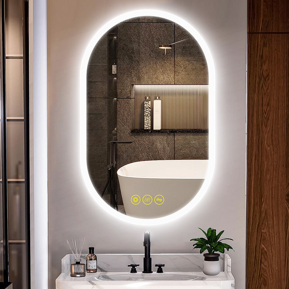 BrightView 20x32" Oval Frameless LED Anti-Fog Dimmable Bathroom Vanity Mirror