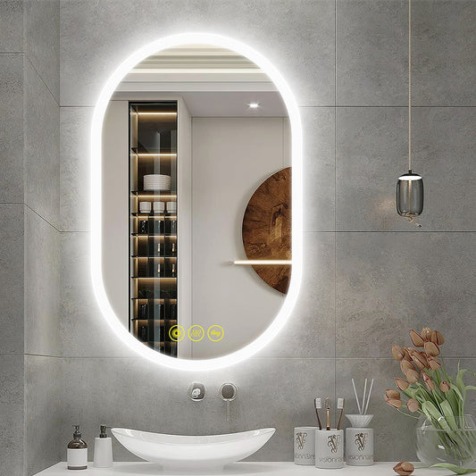 BrightView Oval Frameless LED Anti-Fog Dimmable Bathroom Vanity Mirror