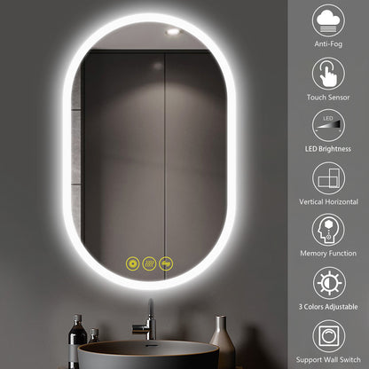 BrightView 20x32" Oval Frameless LED Anti-Fog Dimmable Bathroom Vanity Mirror