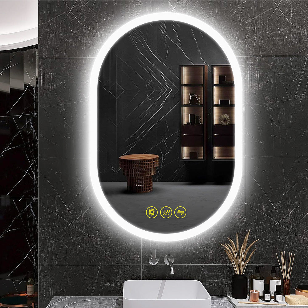 BrightView 24x36" Oval Frameless LED Anti-Fog Dimmable Bathroom Vanity Mirror