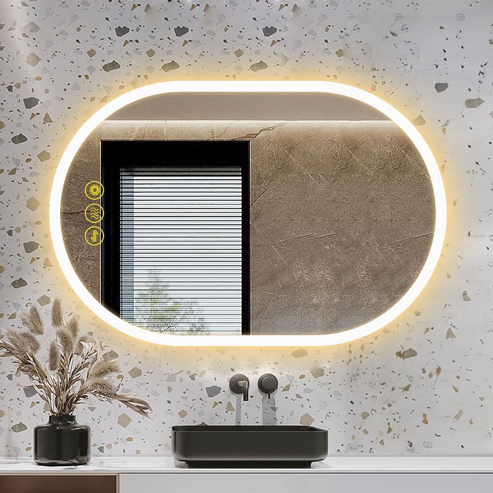 BrightView 24x36" Oval Frameless LED Anti-Fog Dimmable Bathroom Vanity Mirror