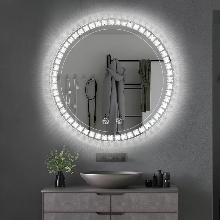 Sparkle Vision LED Dimmable 24" Round Anti-Fog Backlit Bathroom Vanity Mirror